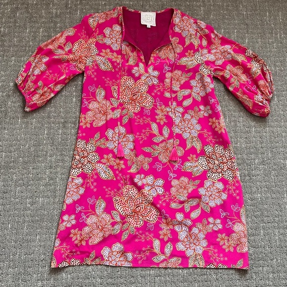 Johnny Was Vesna Pink Floral Print Short Sleeve Silk Mini Dress Size Small - Picture 4 of 9